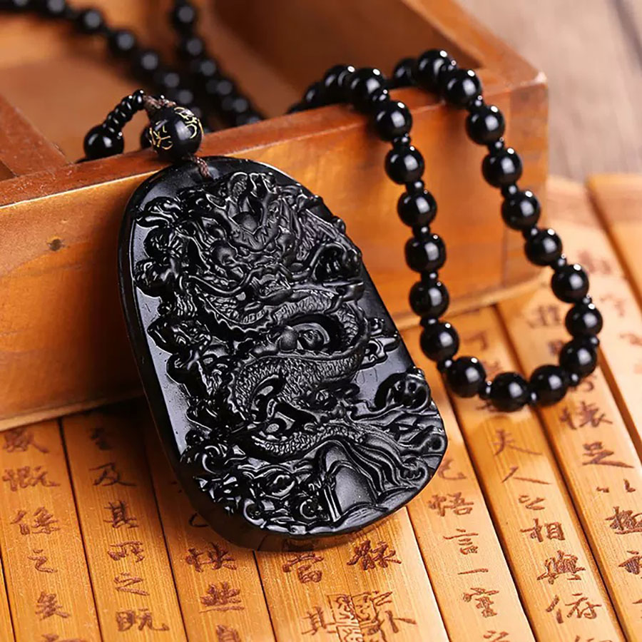 Power Tools Brands - Retro Chinese Stijl Mannen Ketting Obsidiaan