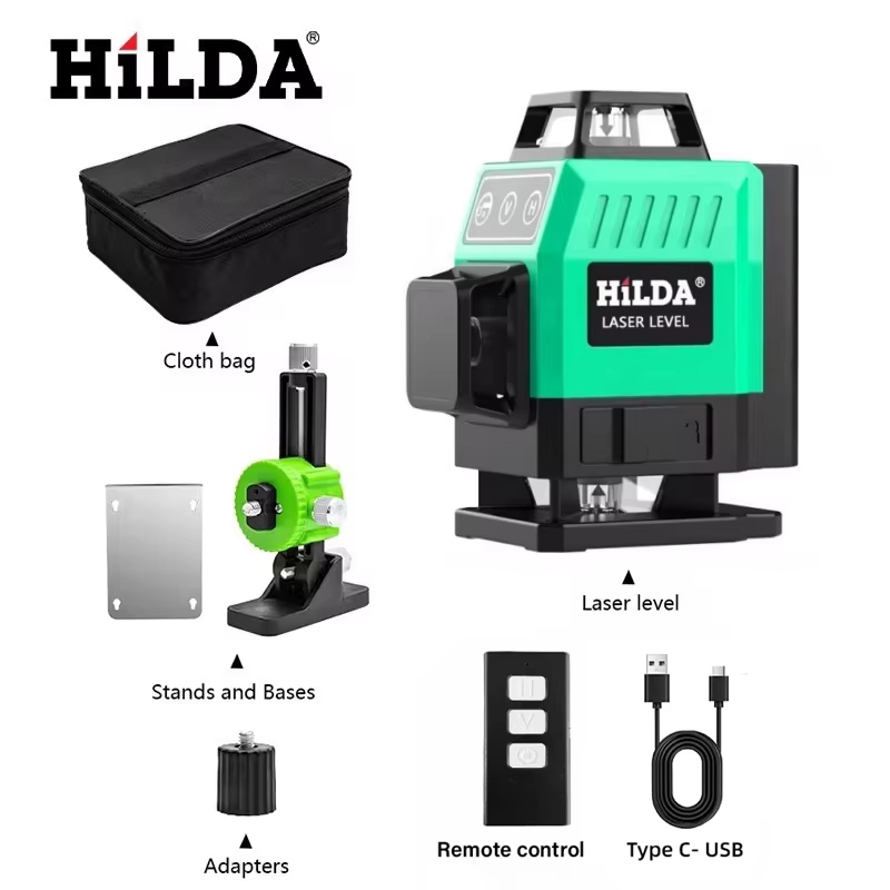Power Tools Green - HILDA Superkrachtige Groene Laserwaterpas 12/16 Lijnen