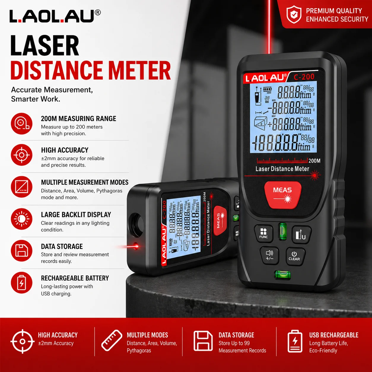Power Tools Green - LAOLAU Digitale laserafstandsmeter ROOD/groene laserstraalmeter Hoge