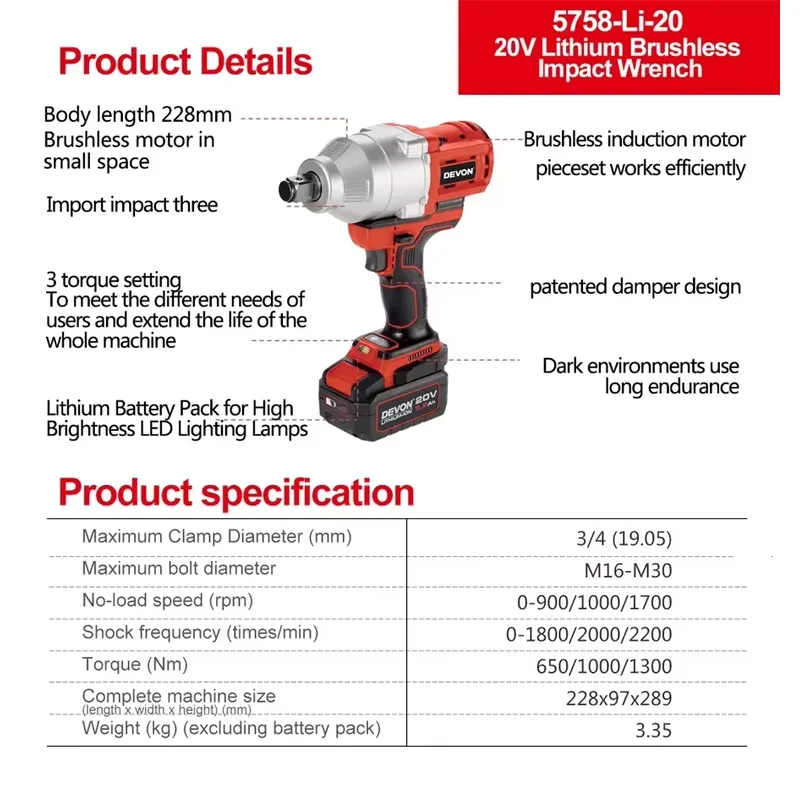Devon 20V slagmoersleutel met  - Power Tools Cordless recensie en prijs